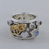 Rainbow Moonstone Two Tone Mermaid Ring