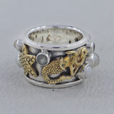 Rainbow Moonstone Two Tone Mermaid Ring