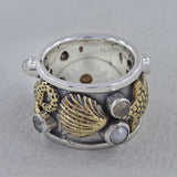 Rainbow Moonstone Two Tone Mermaid Ring