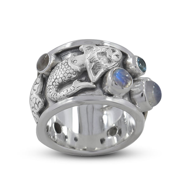 Rainbow Moonstone Two Tone Mermaid Ring