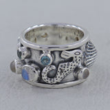 Rainbow Moonstone Two Tone Mermaid Ring