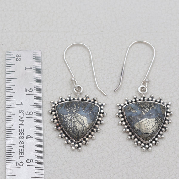 Pyrite With Chalcedony Silver Earrings