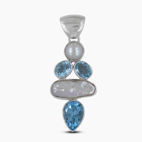 Fresh Water Pearl & Blue Topaz Silver Pendants