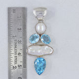 Fresh Water Pearl & Blue Topaz Silver Pendants