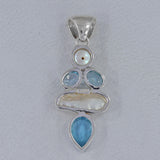 Fresh Water Pearl & Blue Topaz Silver Pendants