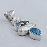 Fresh Water Pearl & Blue Topaz Silver Pendants