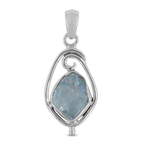 925 Sterling Silver Raw Aquamarine Pendant