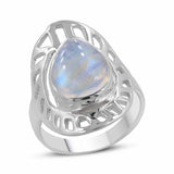 Natural Rainbow Moonstone Silver Rings