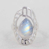 Natural Rainbow Moonstone Silver Rings