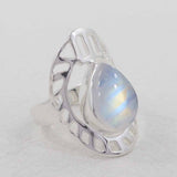 Natural Rainbow Moonstone Silver Rings