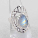 Natural Rainbow Moonstone Silver Rings