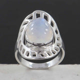 Natural Rainbow Moonstone Silver Rings