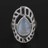 Natural Rainbow Moonstone Silver Rings