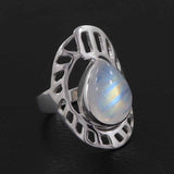 Natural Rainbow Moonstone Silver Rings