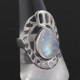 Natural Rainbow Moonstone Silver Rings