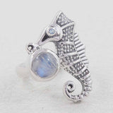 Rainbow Moonstone Silver Rings