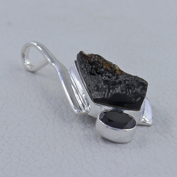 925 Silver Tektite & Black Onyx Pendant