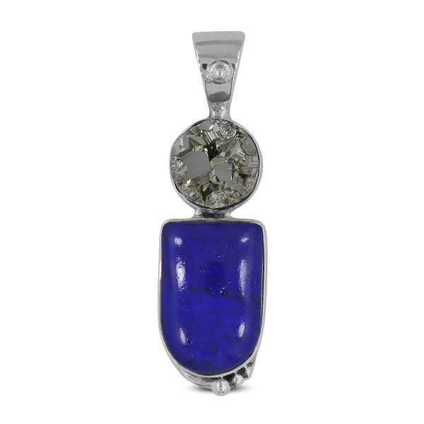 Raw Pyrite & Lapis Lazuli Silver Pendant