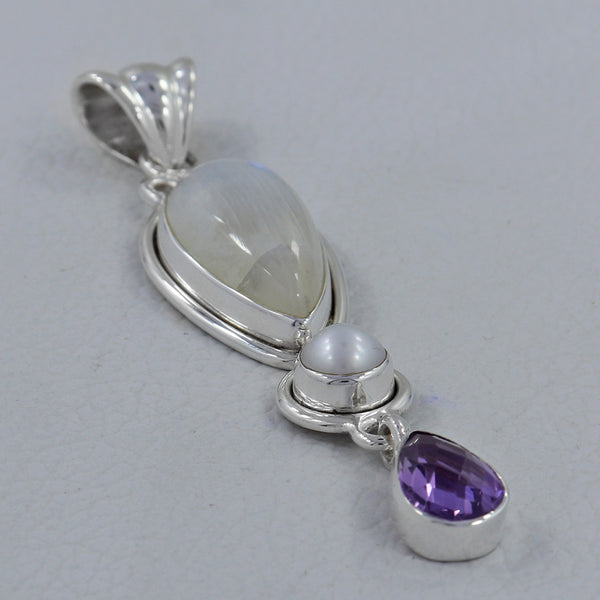 Rainbow Moonstone Silver Pendants