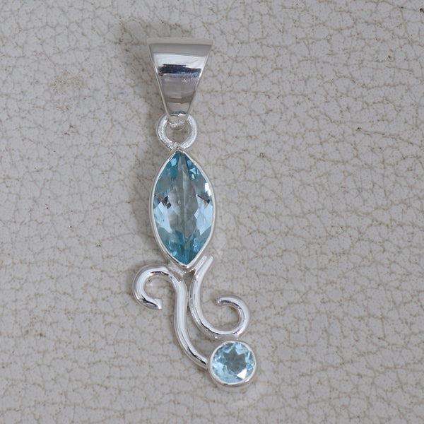 925 Sterling Silver Blue Topaz Pendant