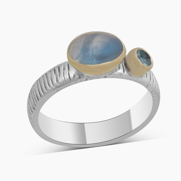 Natural Rainbow Moonstone Silver Rings