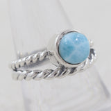Natural Larimar 925 Sterling Silver Ring
