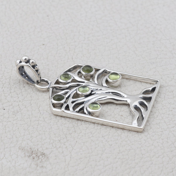 Tree Shape Peridot Silver Pendants