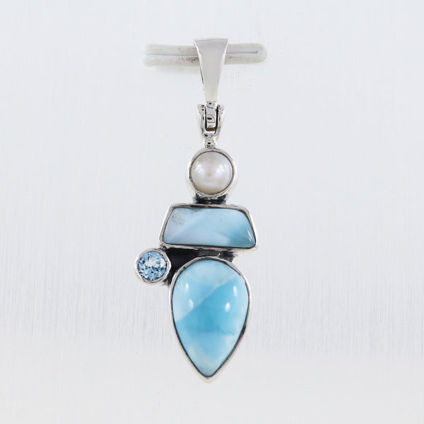 925 Silver Larimar & Blue Topaz Pendants