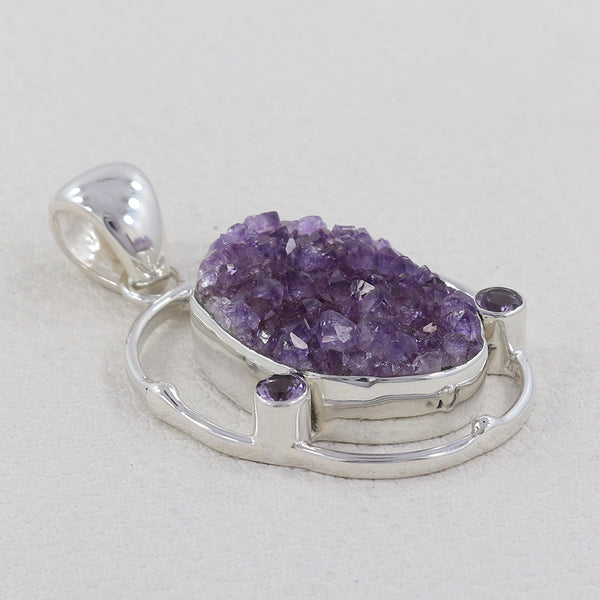 925 Sterling Silver Amethyst Druse Pendants