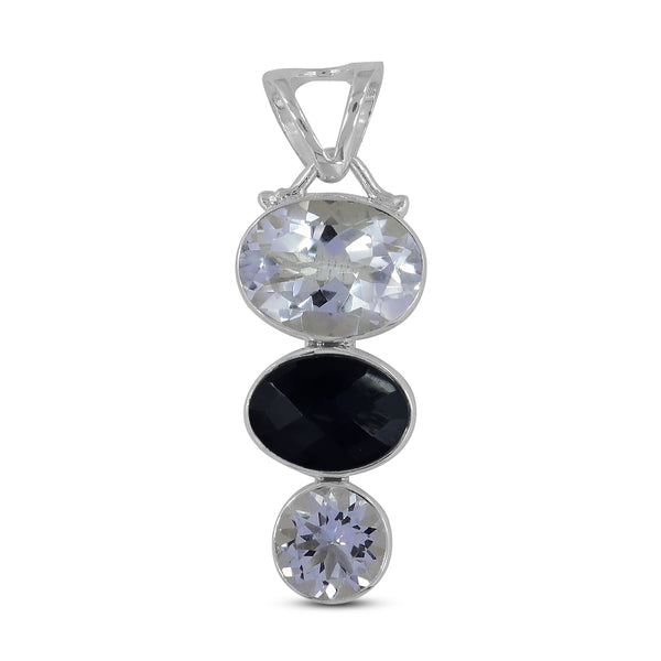 Crystal Quartz & Black Onyx Silver Pendant
