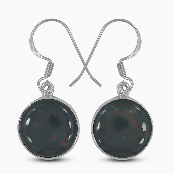 Natural Bloodstone Silver Earrings