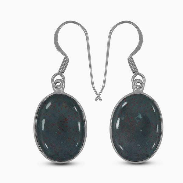 Natural Bloodstone Silver Earrings