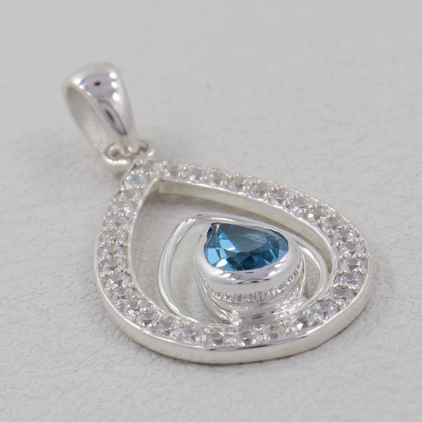925 Sterling Silver Blue Topaz Pendants