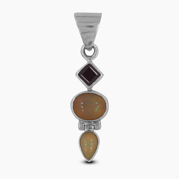 925 Silver Ethiopian Opal & Garnet Pendants