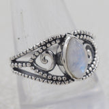 Natural Rainbow Moonstone Silver Ring