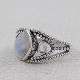 Natural Rainbow Moonstone Silver Ring