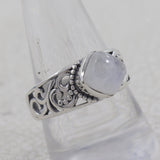 Natural Rainbow Moonstone Silver Rings