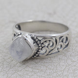 Natural Rainbow Moonstone Silver Rings