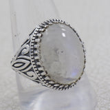 Natural Rainbow Moonstone Silver Ring