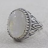Natural Rainbow Moonstone Silver Ring
