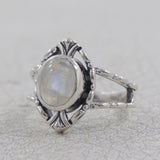 Natural Rainbow Moonstone Silver Rings