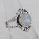Natural Rainbow Moonstone Silver Rings