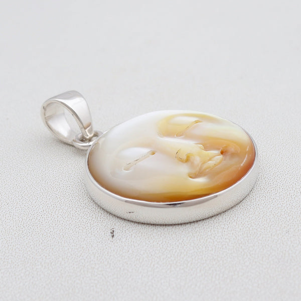 Mother of pearl Face Silver Pendants