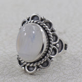 Natural Rainbow Moonstone Silver Rings