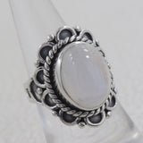 Natural Rainbow Moonstone Silver Rings