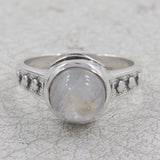 Natural Rainbow Moonstone Silver Rings