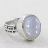 Rainbow Moonstone Silver Rings