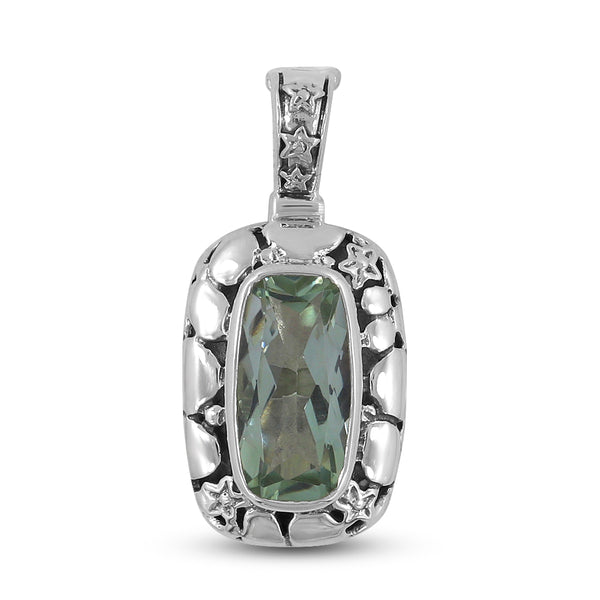 Natural Green Amethyst Silver Pendant