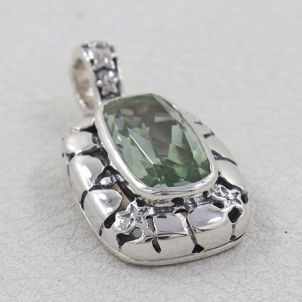 Natural Green Amethyst Silver Pendant