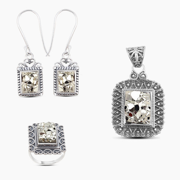 925 Sterling Silver Pendant Set Made with Pyrite Druzy Gemstone